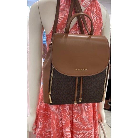 Michael Kors backpack phoebe medium flap drawstring MK signature Brown - Picture 10 of 10